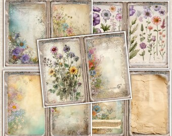 ダージリンページ★写真の60冊 Junk Journal Digital Kit Vintage Grunge Wildflowers Journal