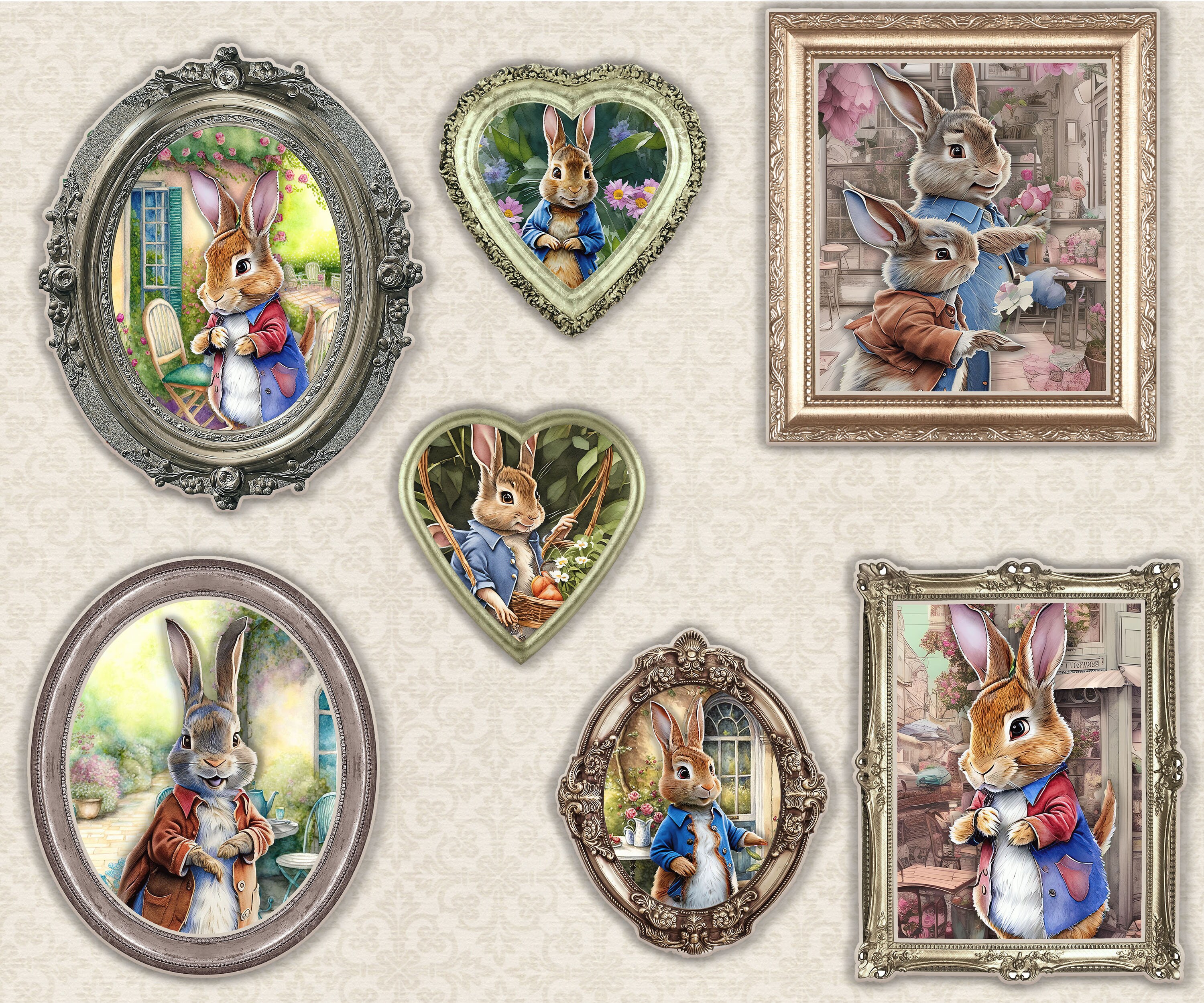 Peter Rabbit Circle Frames Peter Rabbit, Junk Journal Ephemera, Vintage Picture Frames, Printable ...