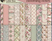Shabby Chic Journal Paper: Blooming Roses, Decorative Paper Pack (Digital Download)