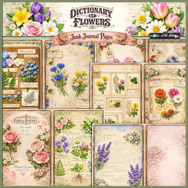 Dictionary of Flowers Junk Journal Pages | Botanical Floral Journal Kit ...