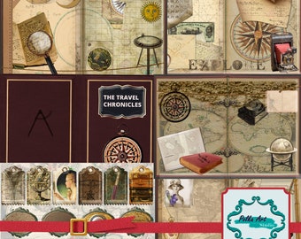Printable Junk journal Kit -"The Travel Chronicles" - 20 pages - Printable instant download for personal and commercial use