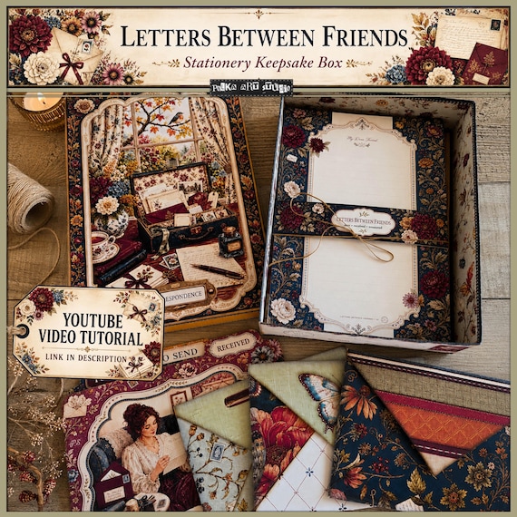Letters Between Friends Stationery Keepsake Box, Printable DIY Paper Craft, Pen Pal Letter Box, Vintage Correspondence Kit