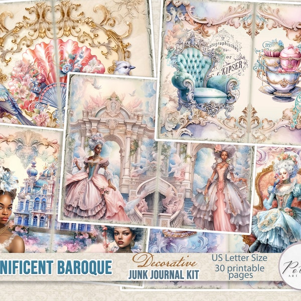 Junk Journal Baroque Rococo, Marie Antoinette Digi Kit,Vintage ephemera, Ladies Printable Romantic Craft Kit, Vintage Digital Download,Royal