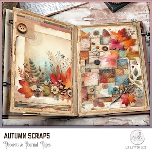 Diário de lixo de outono para impressão digital, restos de papel decorativos, kit vintage shabby chic, download instantâneo de diário de lixo de outono, para impressão