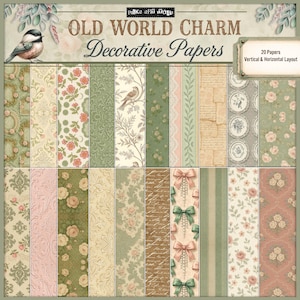 Papeles decorativos para diarios digitales: paquete de papel digital vintage shabby chic, fondos florales y damasco para scrapbooking, kit imprimible