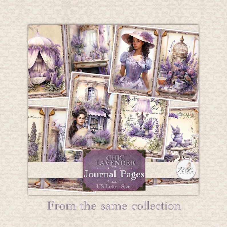 Vintage Lavender Junk Journal Digital Add-On Kit, Floral Printable Decorative Ephemera, Rural Provence Tags, pockets Embellishments image 5