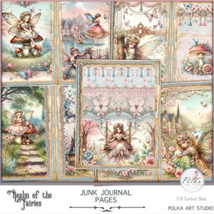 Digital Fantasy Fairies Junk Journal Kit, Shabby Chic, Pastel Watercolor Fairy Journal Vintage Digital Download Decorative Papers, Spring