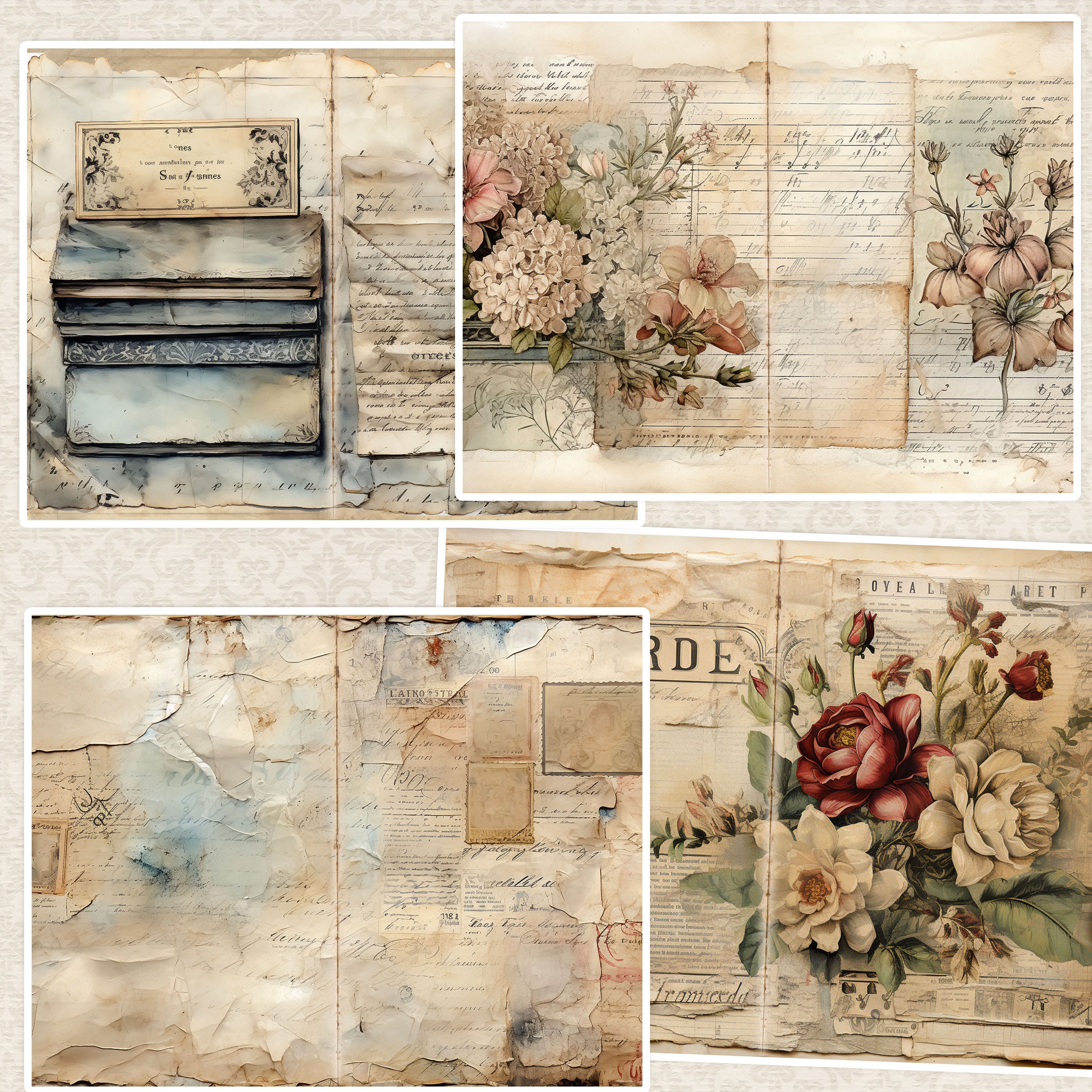 Shabby Chic Junk Journal Kit: Neutral Lace, Vintage Printable Pages ...