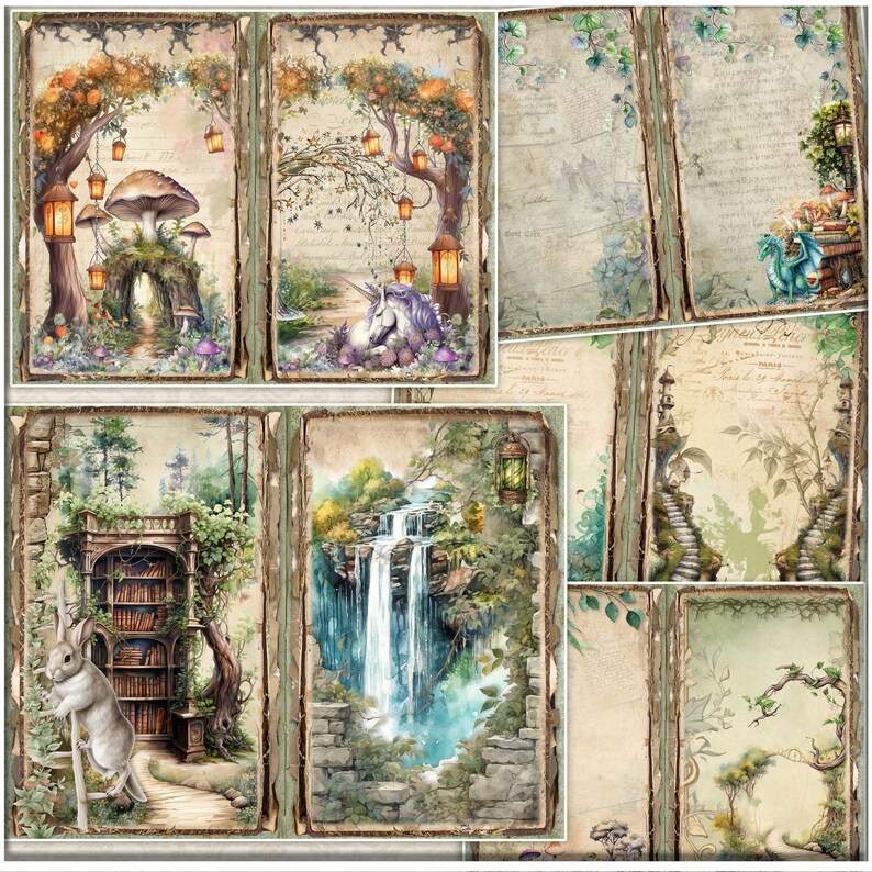Fantasy Forest Junk Journal Kit: Vintage Fairies, Unicorns, Dragons ...