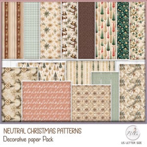 Christmas Junk Journal Confezione di carta decorativa neutra, carte stampabili vintage, download digitale, kit digitale per scrapbooking, verticale/orizzontale