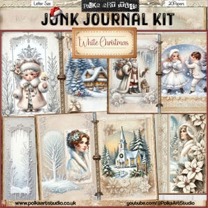 Junk Journal Bianco Natale Vintage Romantico Journaling pagine Neutral Journal Pages, Scrapbooking, Paper Pack Vintage Instant Download