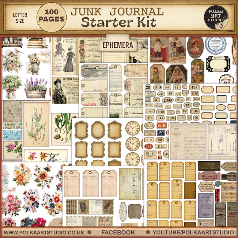Vintage Attic Junk Journal Starter Kit: 100 Ephemera Pages (digital ...