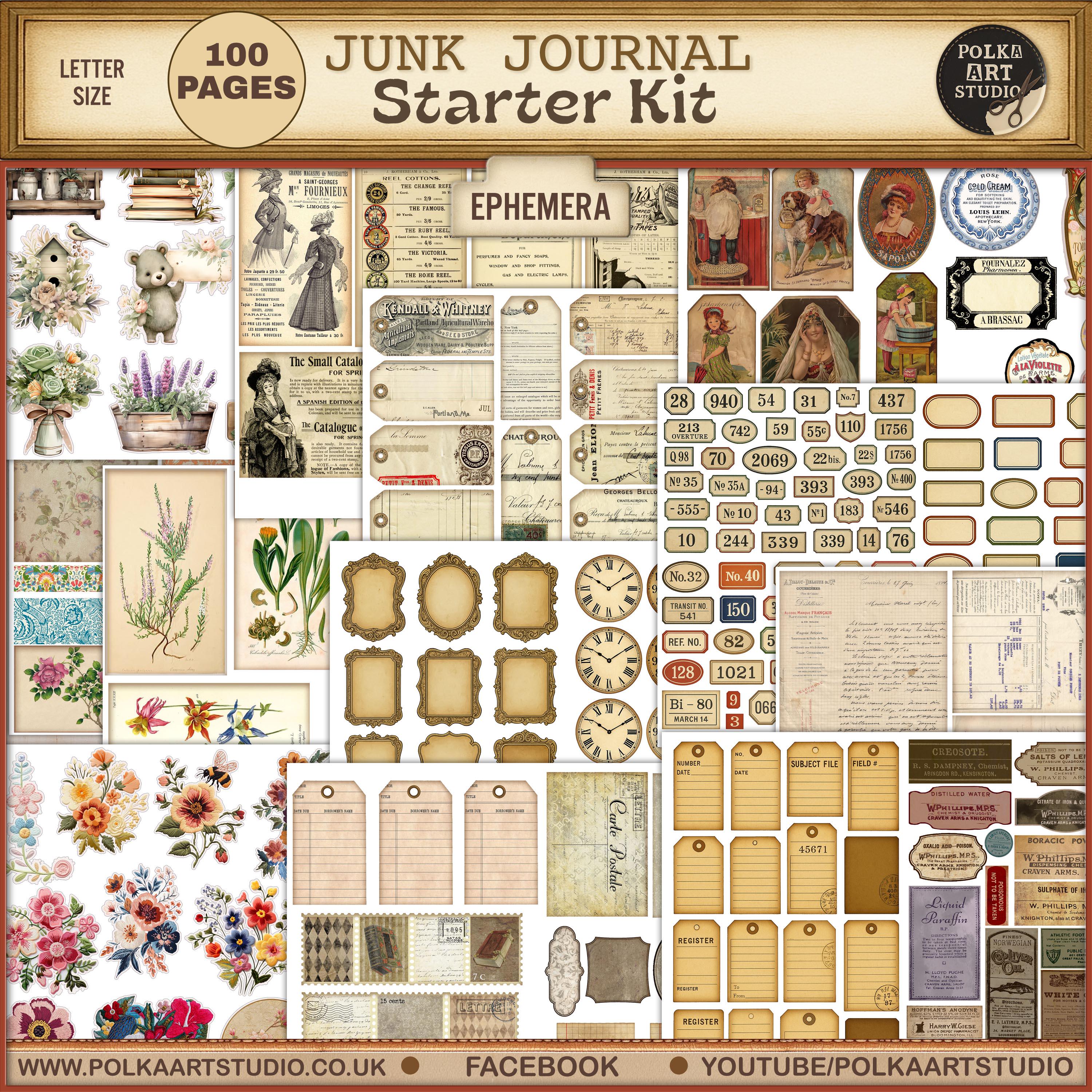 Vintage Attic Junk Journal Starter Kit: 100 Ephemera Pages (digital ...