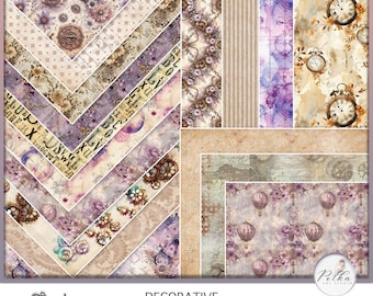 Digital Steampunk Junk Journal Decorative Paper Set, Decorative Printable Pages, Instant Download  Antique paper Digi Kit, Collage