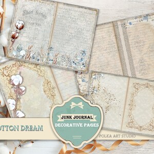 Junk Journal Dekorative linierte und leere Seiten ""Cotton Dream"" - digitale, bedruckbare, Vintage Papiere, Scrapbook-Papier, A4- und letter-Seitenformat."