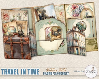 Junk Journal Folding Folio Booklet: Travel Ephemera (Digital Download)
