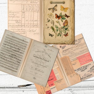 Junk Journal Blank decorative 30 double pages Pack / Neutral Vintage color papers / Instant download image 8