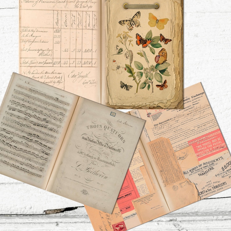 Junk Journal Blank decorative 30 double pages Pack / Neutral Vintage color papers / Instant download image 8