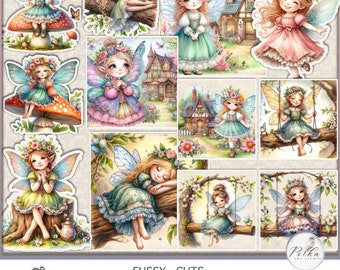 Junk Journal Fussy Cuts and Scenes Digital Fantasy Spring Fairies, Journaling Ephemera, Shabby Chic, Pastel Watercolor  Download Papers