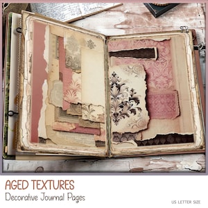 Journal indésirable, papier vieilli et pages de journal rose neutre damassé décoratives numériques, scrapbooking, paquet de papier vintage téléchargement immédiat