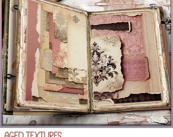 Aged Pink Damask Journal Pages: Vintage Scrapbook Paper (Digital Download)