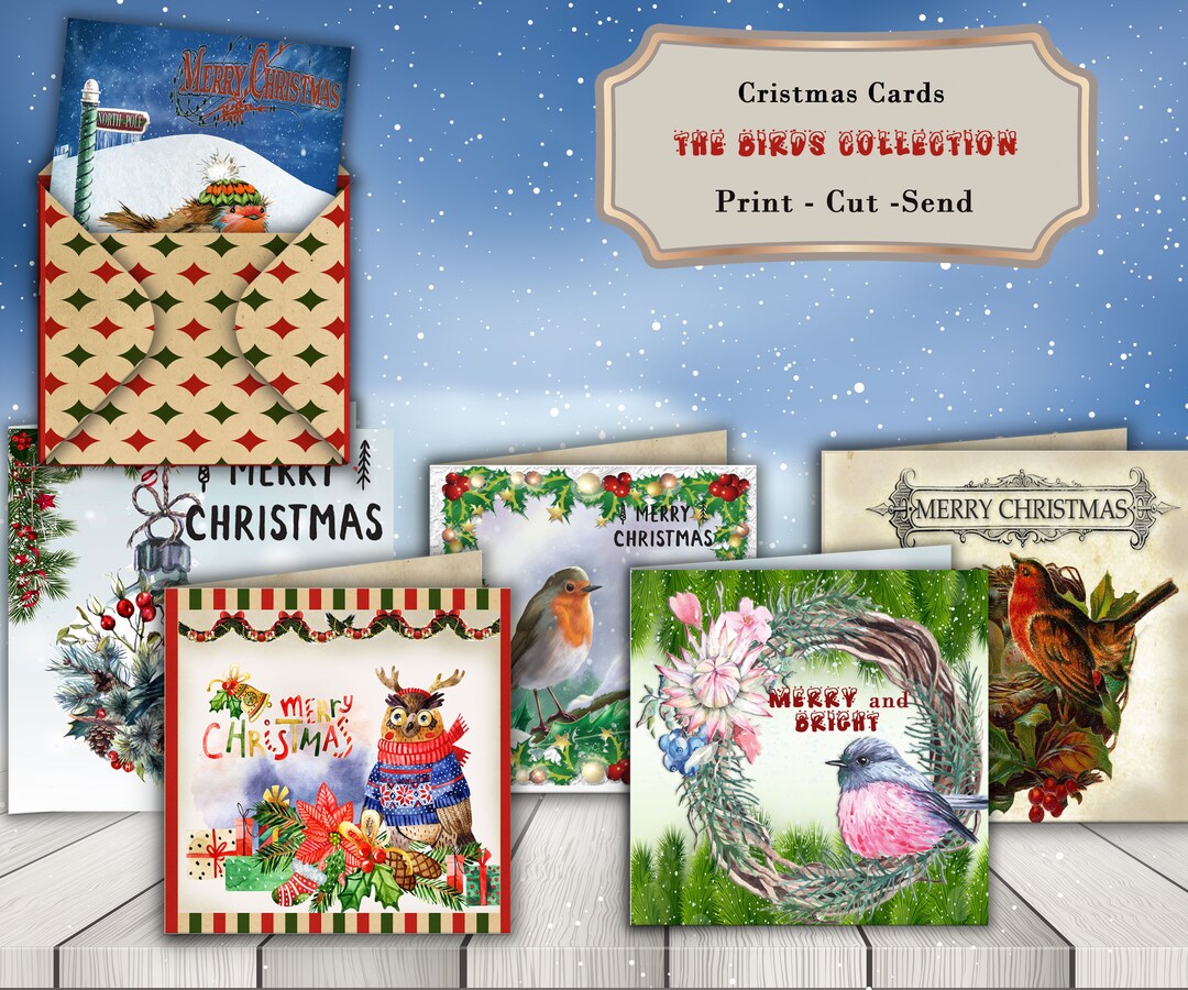 Printable Christmas Cards Pack - Mix and Match - "the Birds Collection ...