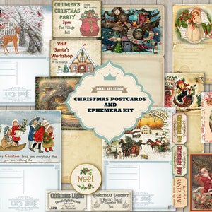 Junk Journal Christmas PostCards and Ephemera Kit / Etiketten zum Ausdrucken, Karten, Postkarten / Vintage Weihnachten Sofort download