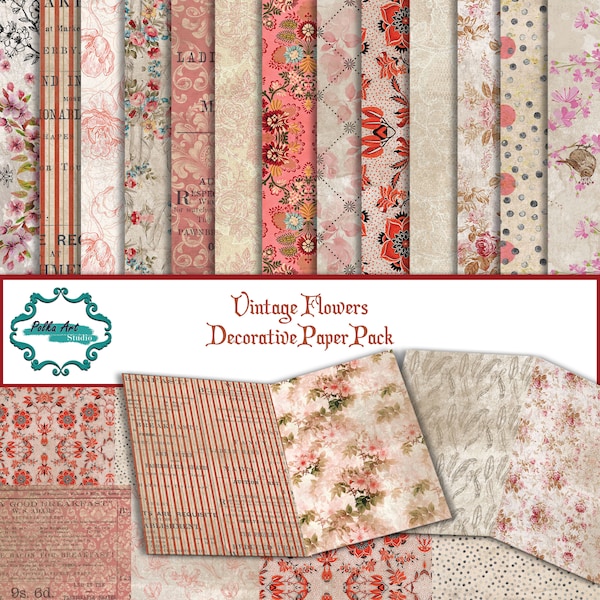 Junk Journal Vintage Flowers Decorative 20 Double pages/ Paper Pack / Shabby papers / Instant download