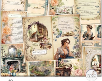 Digital Junk Journal Kit Gratitude and Positive Manifestation Bullet Journal, Vintage Floral Printable Journal,  Digital Download, Digit Kit