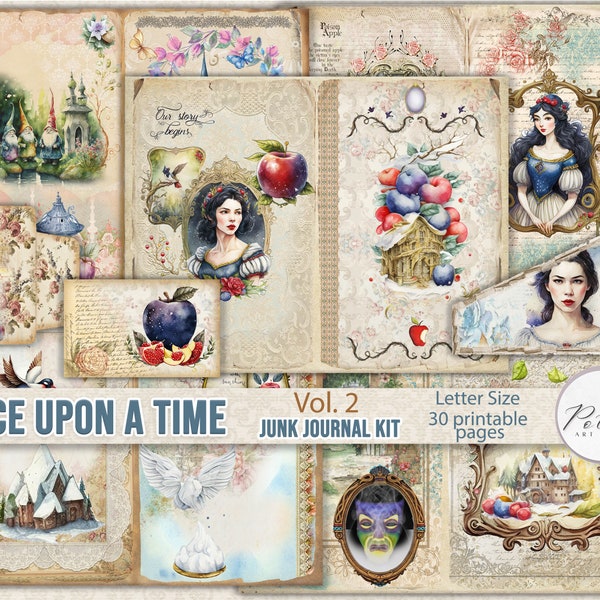 Junk Journal Kit, Fairy Tale Vol 2, digitaler Download, bedruckbare Seiten, verzauberte magische Papiere, Verzierungen und Scrapbooking-Papiere