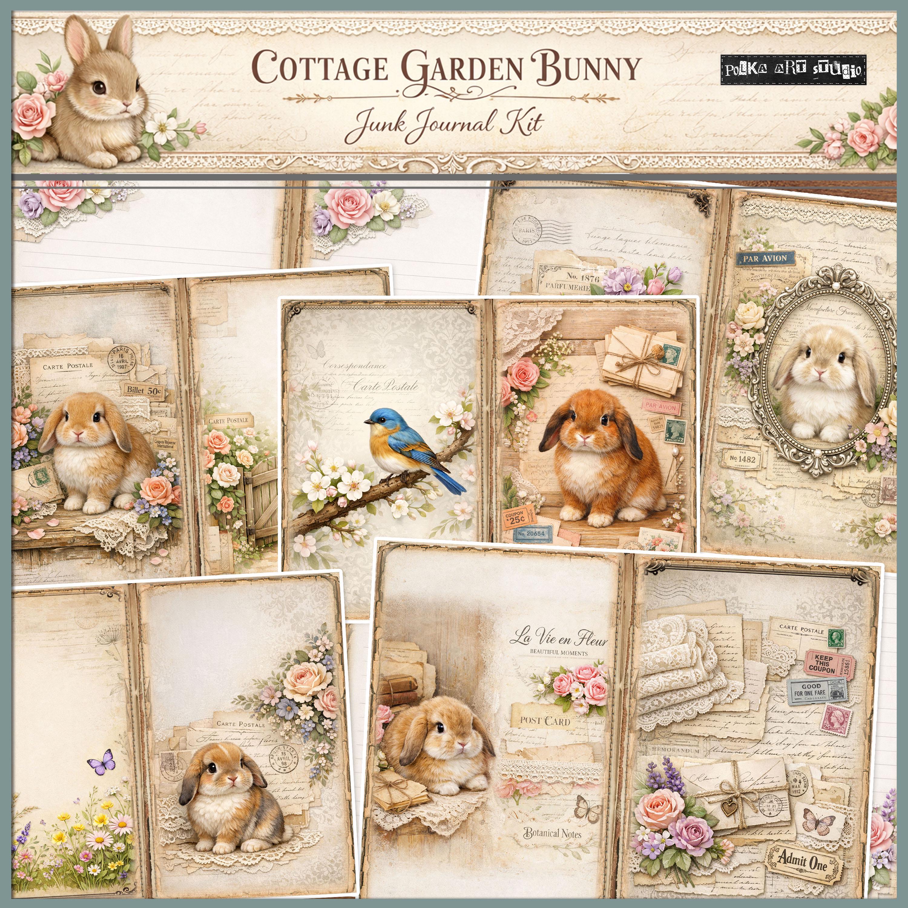 Cottage Garden Bunny Digital Junk Journal Kit, Shabby Chic Spring ...