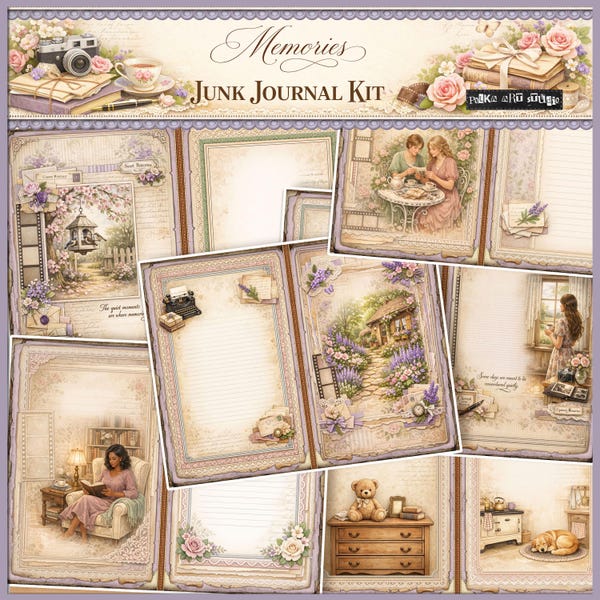 Kit de diario basura Memories, páginas imprimibles de diario Shabby Chic, kit para guardar recuerdos vintage, colección de descargas digitales para álbumes de recortes y efímeras.