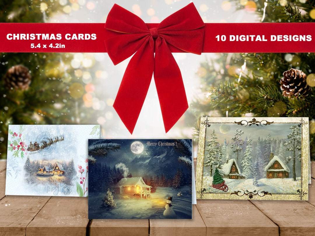 Digital Christmas Cards Christmas Landscapes Printable Vintage