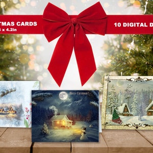 Digitale Weihnachtskarten - Weihnachtslandschaften - Druckbare Vintage Weihnachtskarten zum Herunterladen, Collage Sheets, digitale Weihnachtspapiere