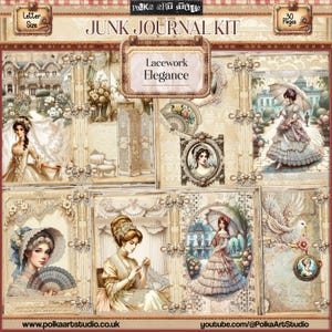 Journal numérique pour ordures ménagères en dentelle neutre - Kit imprimable pour journal indésirable vintage, pages vintage shabby chic, éphémères pour créations manuelles et journalisation