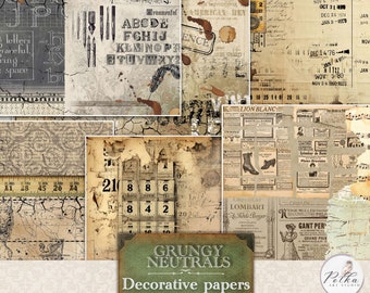 Vintage Grunge Junk Journal Kit: Neutral Tones Printable Pages (Digital Download)