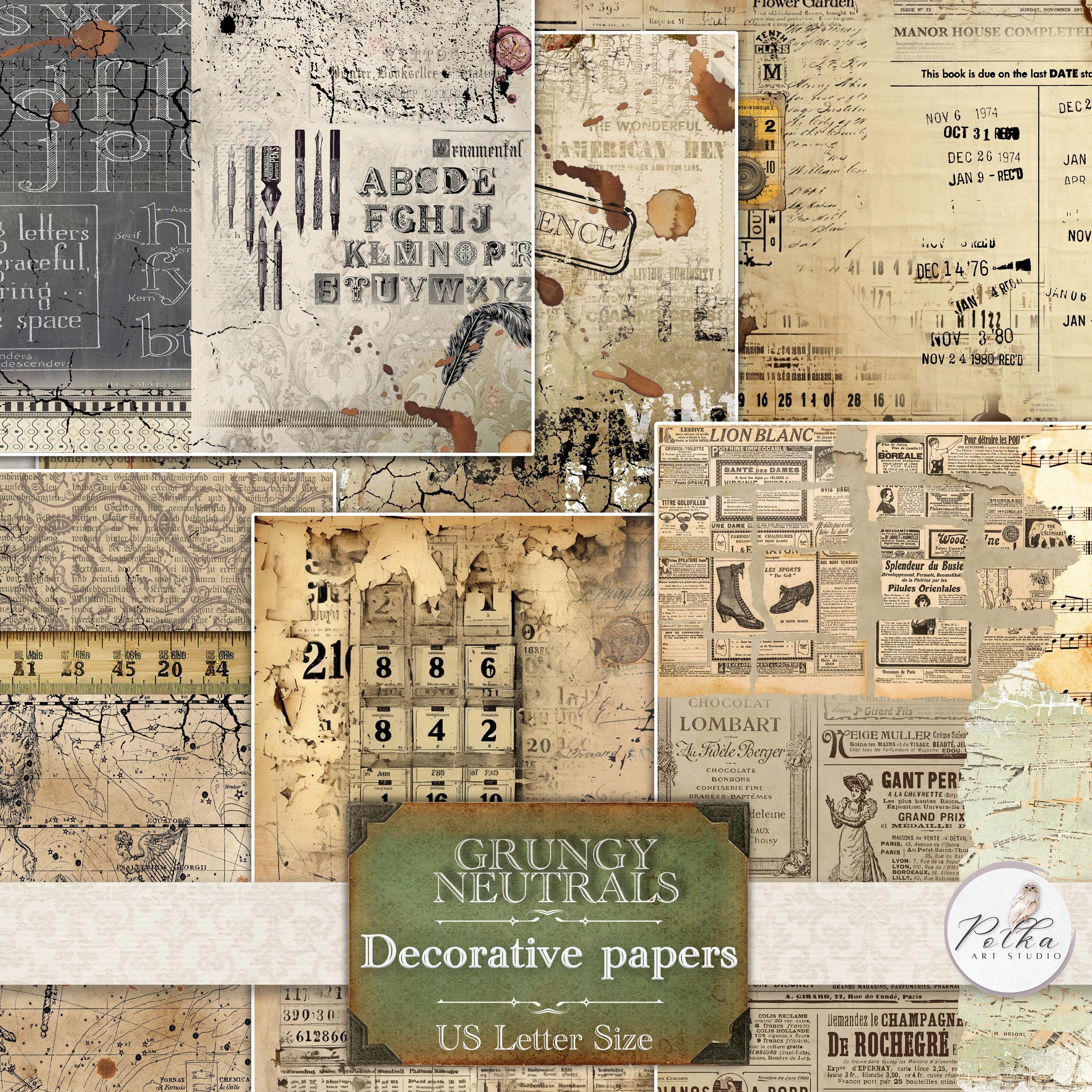 Vintage Grunge Junk Journal Kit: Neutral Tones Printable Pages (digital ...