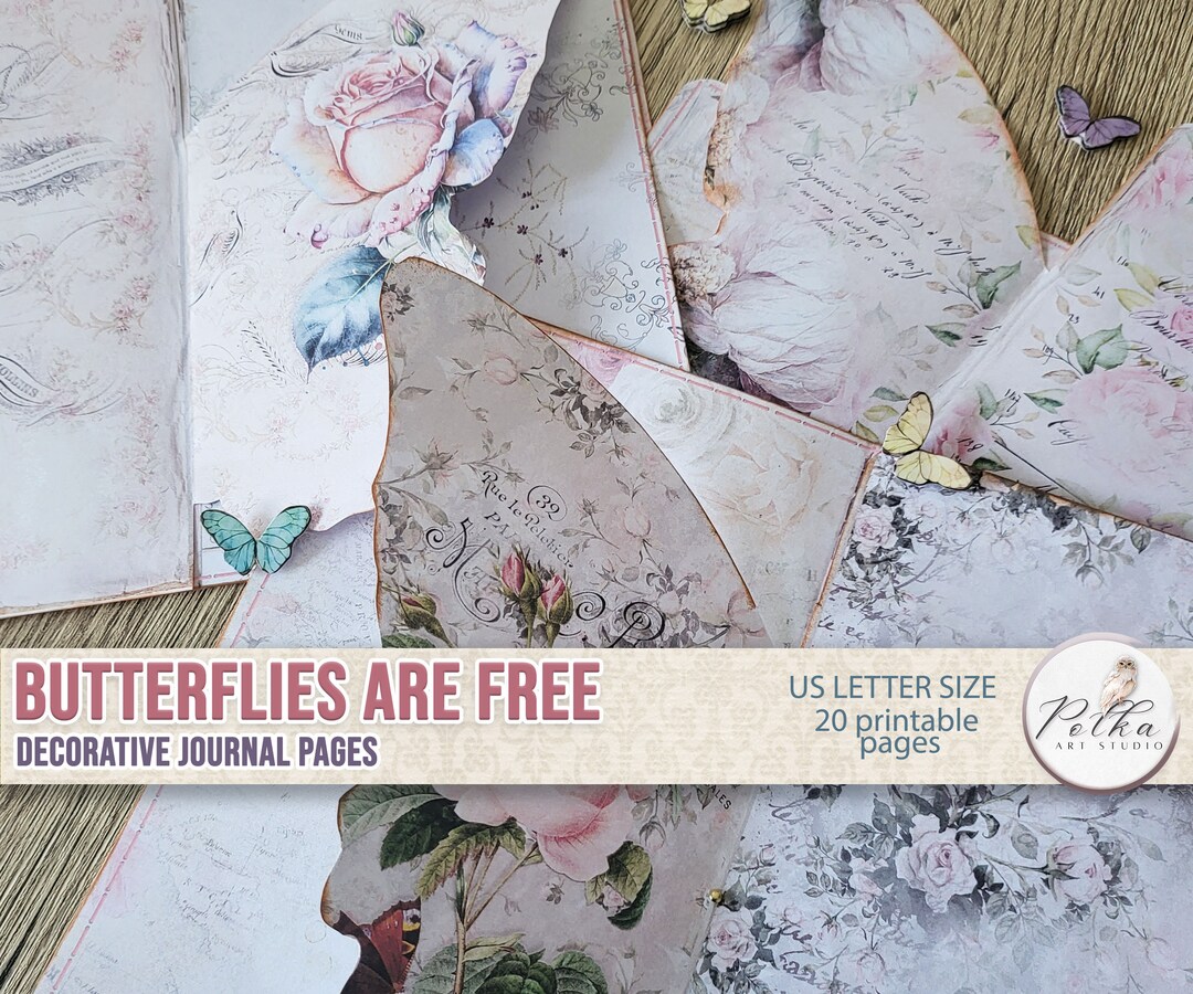 Butterfly Junk Journal Pages: Shabby Chic Floral Cut-outs (digital ...
