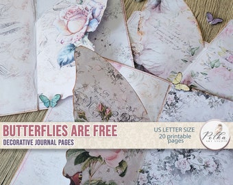 Butterfly Junk Journal Pages: Shabby Chic Floral Cut-Outs (Digital Download)
