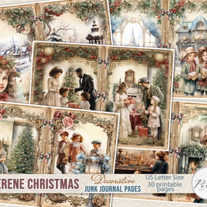 Junk Journal vintage victorien confortable Noël Noël pages de journalisation numérique, papiers de collage décoratif de Noël, père Noël imprimable, hiver, festif