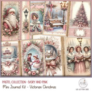 Journal numérique de Noël, pages de journalisme victorien vintage ivoire et rose, paquet de papier décoratif vintage téléchargement immédiat