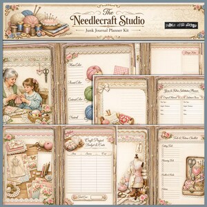 Kit de diario basura para planificador de manualidades de Needlecraft Studio: páginas de diario de costura y tejido, estilo shabby chic vintage, descarga digital imprimible imagen 5