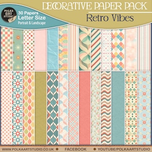 Retro Junk Journal Paper Pack – Printable 1950s Digital Patterns, Scrapbook Backgrounds, Printable Journal, Digital, Polka Art Studio