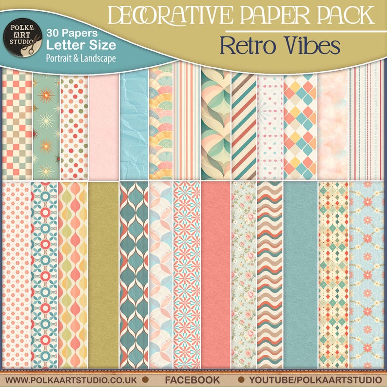 Retro Pattern Backing Paper Retro 1950s Scrapbook Paper: Mid-century Modern Designs (digital ...