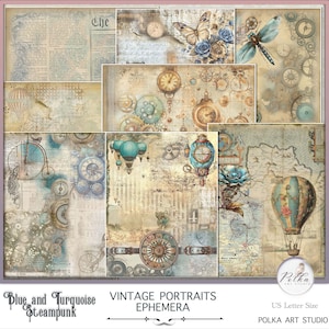 Papiers numériques steampunk imprimables pour journalisation indésirable, créations manuelles et scrapbooking, ensemble de papiers numériques steampunk, pages de journalisation imprimables
