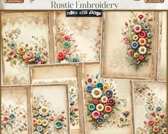 Frühling Junk Journal Seiten: Stickerei Aquarell (Digitaler Download)