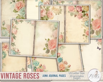Shabby Chic Roses Junk Journal Pages: Victorian Lined Paper (Digital Download)