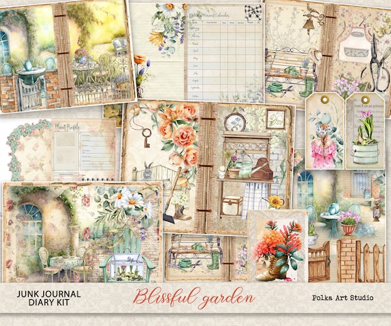 Junk Journal Kit Gardening Diary, Large Printable Journaling Planner for  Garden, Botanical, Floral Decorative Pages, Digital Floral Ephemera 