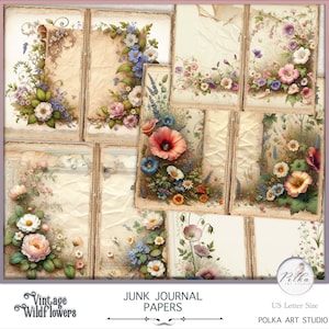 Lente botanische ongewenste dagboek digitale kit, zomer wilde bloemen afdrukbare decoratieve dagboekpagina's, kruidencollage, plakboekkit, natuur