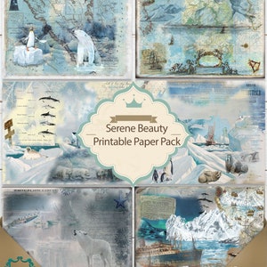 Paquete de papel vintage para imprimir digitalmente "Serene beauty": 17 páginas para collage, scrapbooking, diario y decoupage